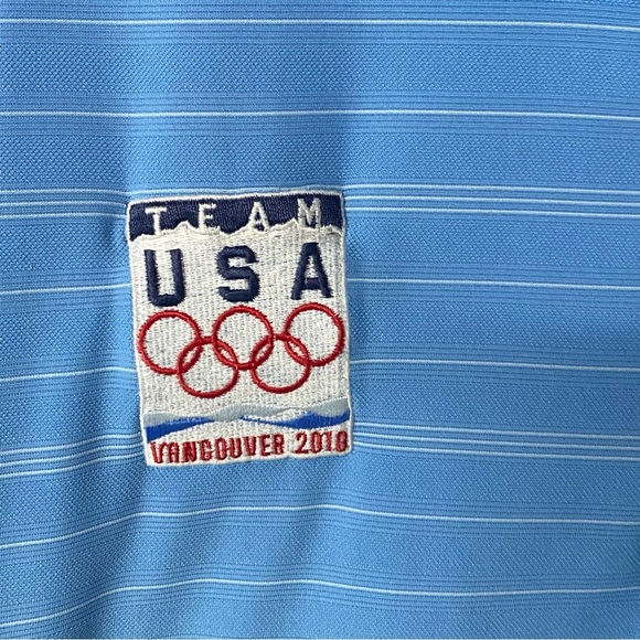 Nike Golf Shirt Men XL Blue White Striped Team A USA Vangouver 2014 Nikefit Dry - Picture 2 of 8